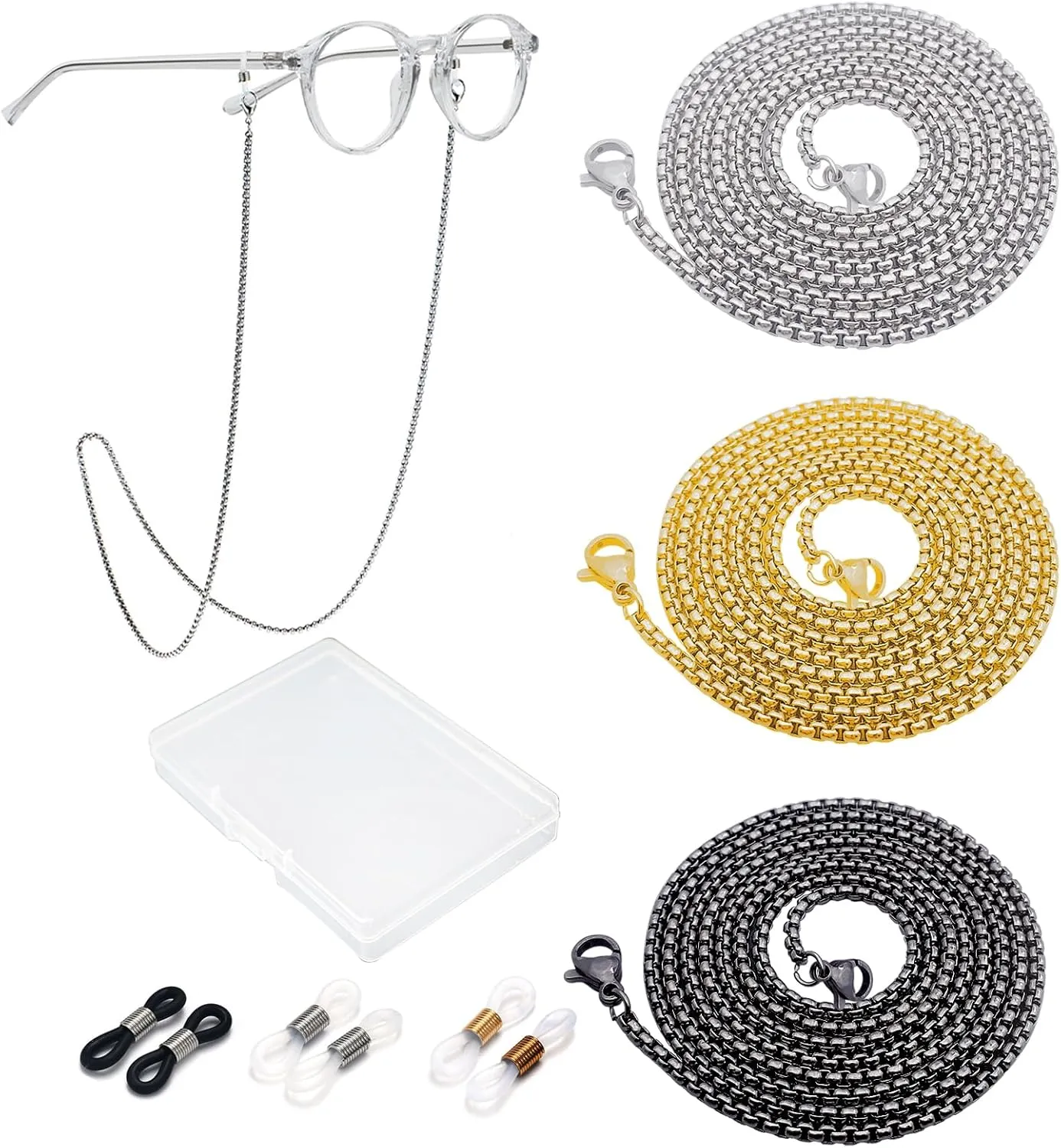 3 PCS Eyeglass Chain for Women Stylish,Stainless Steel Glasses Strap for Men Women,Eye Glasses Holders Around Neck