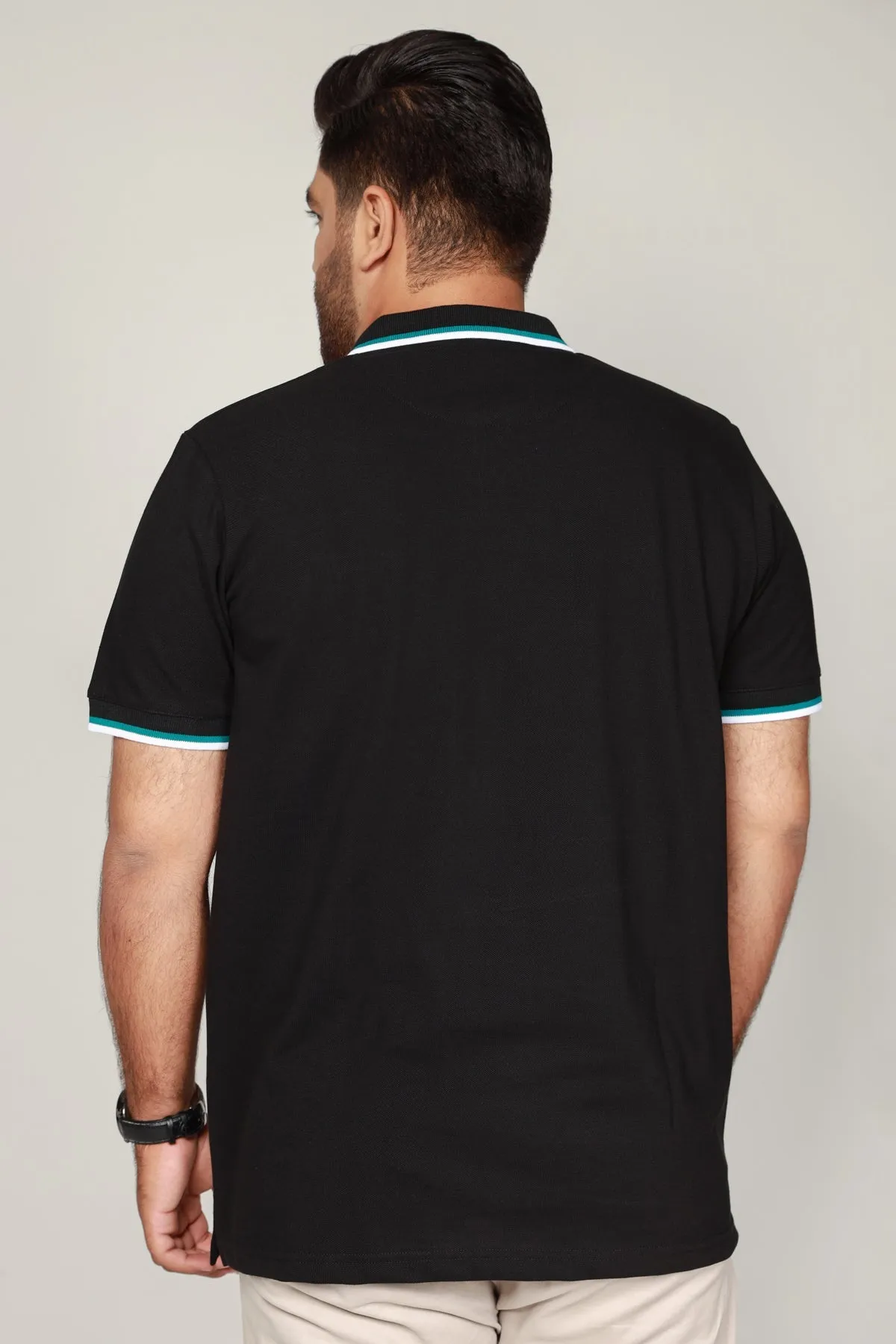 Black Zip-up Embroidered Polo Shirt (Plus Size) - A23 - MP0207P