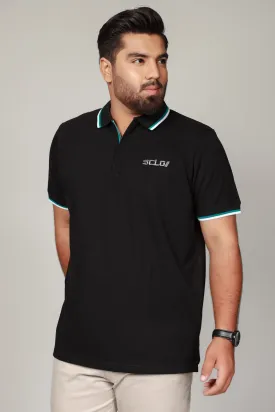 Black Zip-up Embroidered Polo Shirt (Plus Size) - A23 - MP0207P
