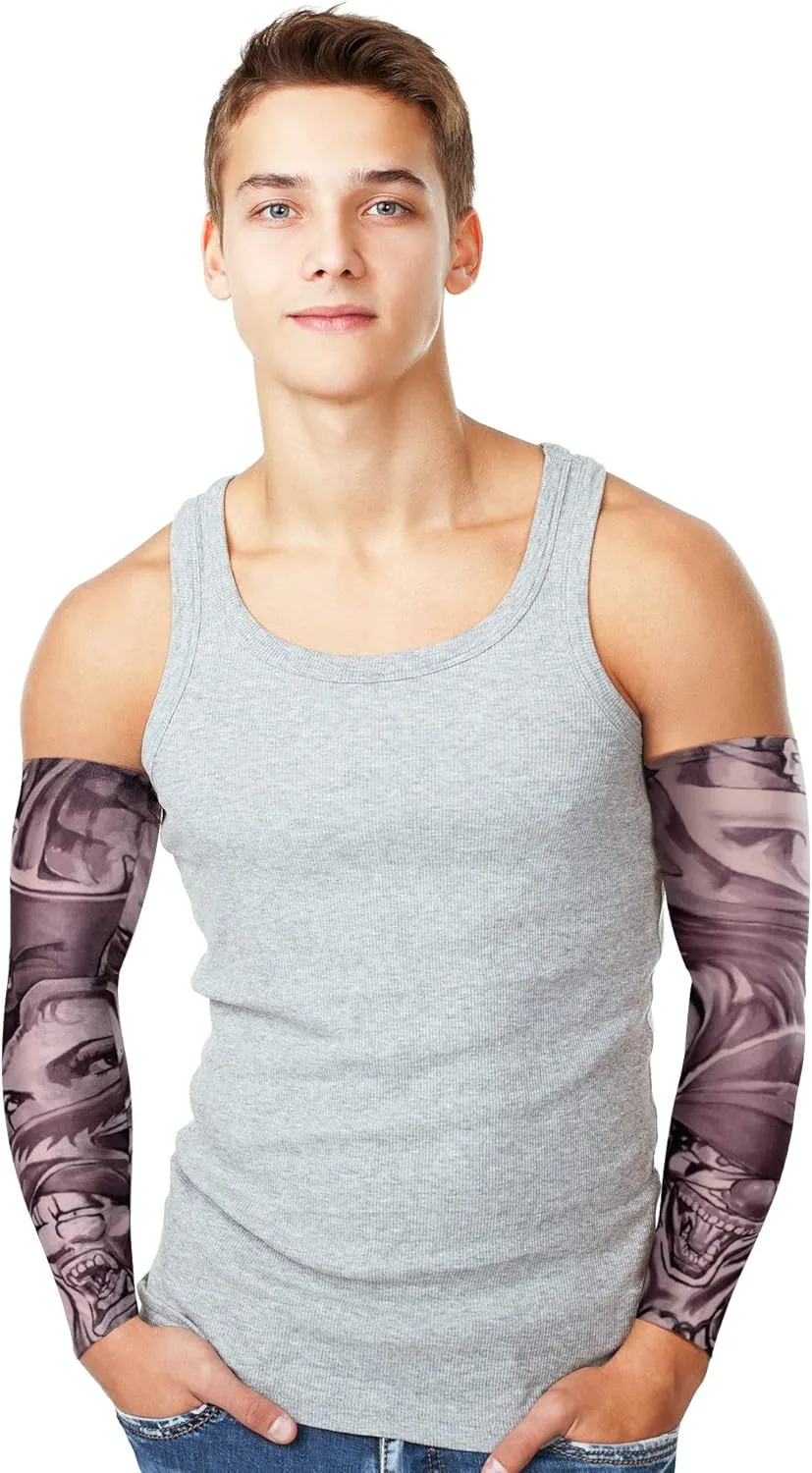 Boao 20 Pcs Men's Cooling Arm Sleeves Long Fingerless Arm Cover Anti Slip UV Protection Sun Temporary Tattoo Sleeves