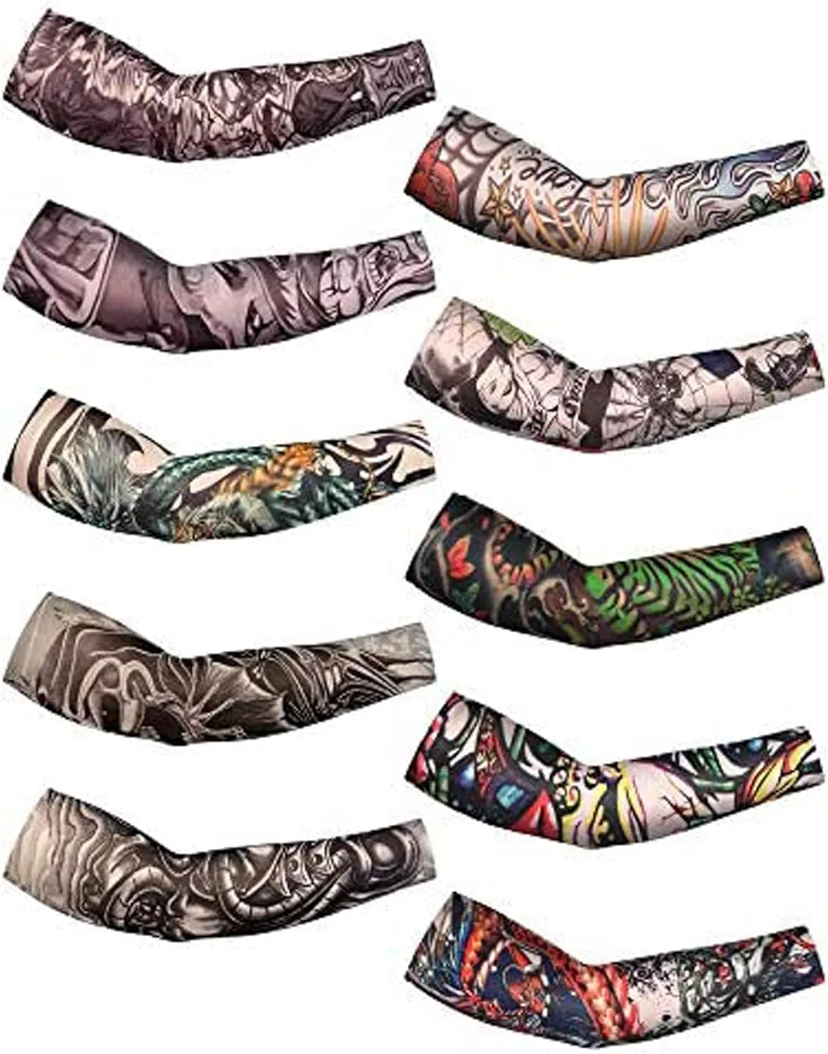 Boao 20 Pcs Men's Cooling Arm Sleeves Long Fingerless Arm Cover Anti Slip UV Protection Sun Temporary Tattoo Sleeves