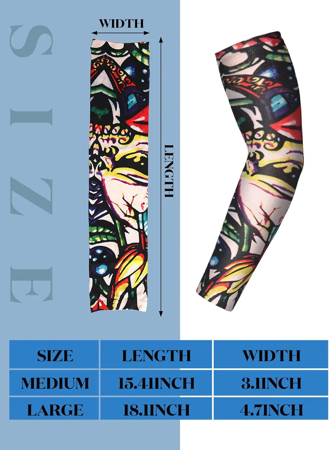 Boao 20 Pcs Men's Cooling Arm Sleeves Long Fingerless Arm Cover Anti Slip UV Protection Sun Temporary Tattoo Sleeves