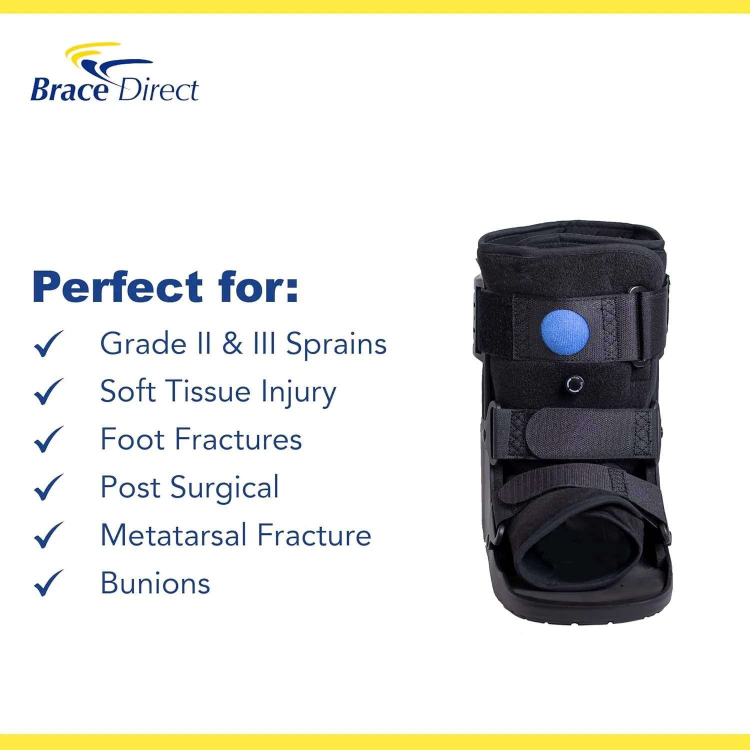 Brace Direct Short Air CAM Walker Fracture Boot  Low-Profile Medical Walking Boot with Air Pump for Foot & Ankle Fractures, Sprains & Post-Op Recovery Large (US Shoe Men 10.5-13 / Women