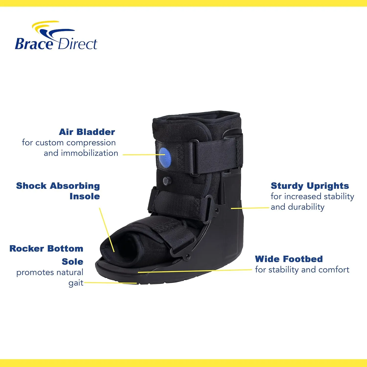 Brace Direct Short Air CAM Walker Fracture Boot  Low-Profile Medical Walking Boot with Air Pump for Foot & Ankle Fractures, Sprains & Post-Op Recovery Large (US Shoe Men 10.5-13 / Women