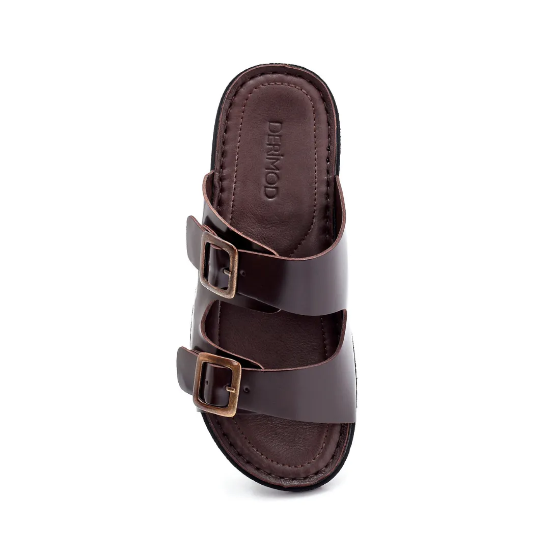 Brown Men Leather Slipper