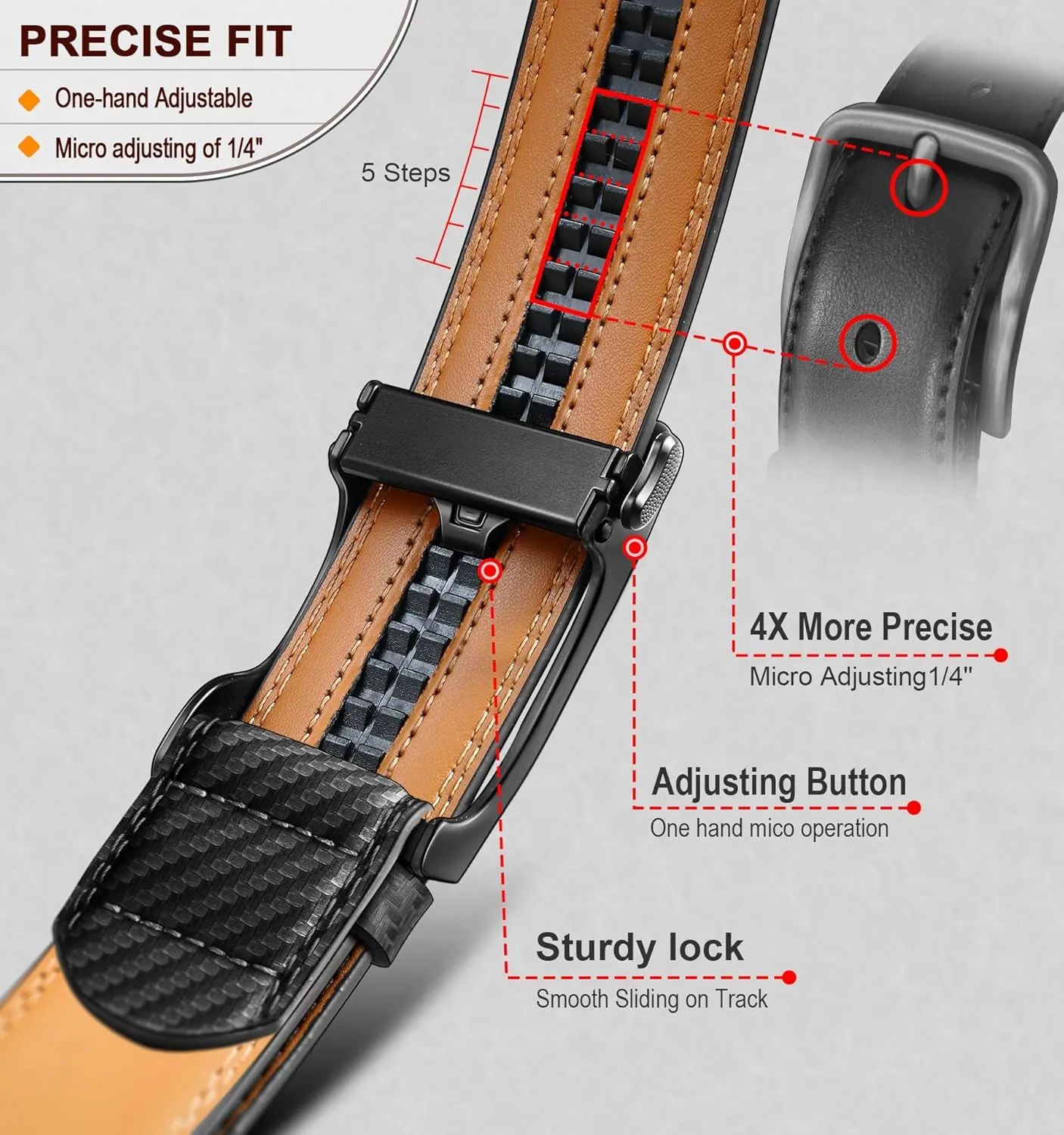 BULLIANT Men's Ratchet Belt Nontrimmable-Click Belt Adjustable for Men Gift Lightweight 1 3/8"