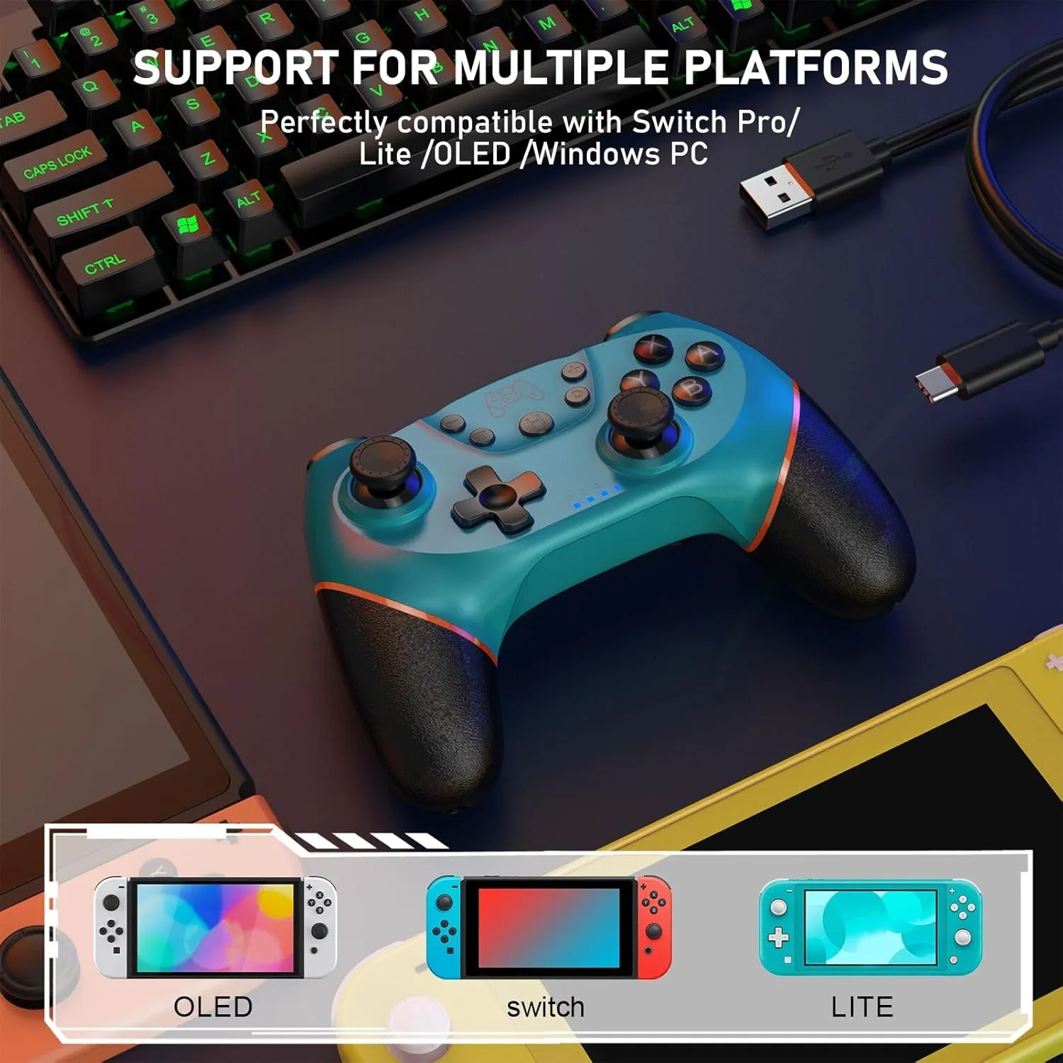 Controller for Switch, Wireless Pro Controller for Switch/Switch Lite/Switch OLED, Remote Gamepad with Joystick, Adjustable Turbo Vibration with Programmable Function