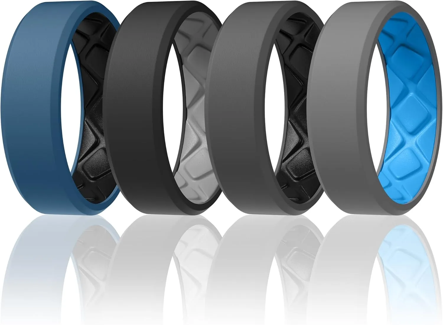 Egnaro Men's Silicone Rings, 7.5mm Wide 2.5mm Thick Rubber Bands For Him, Ergonomic Beveled Edge Two Tone Waterproof Workout Accessories