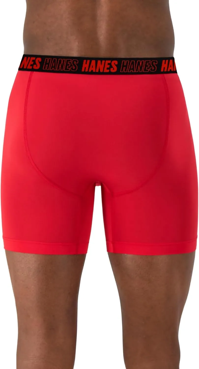 Hanes Men's Moves Performance Boxer Brief, Total Support Pouch, Regular/Trunk/Long Leg, 3-Pack, 8"
