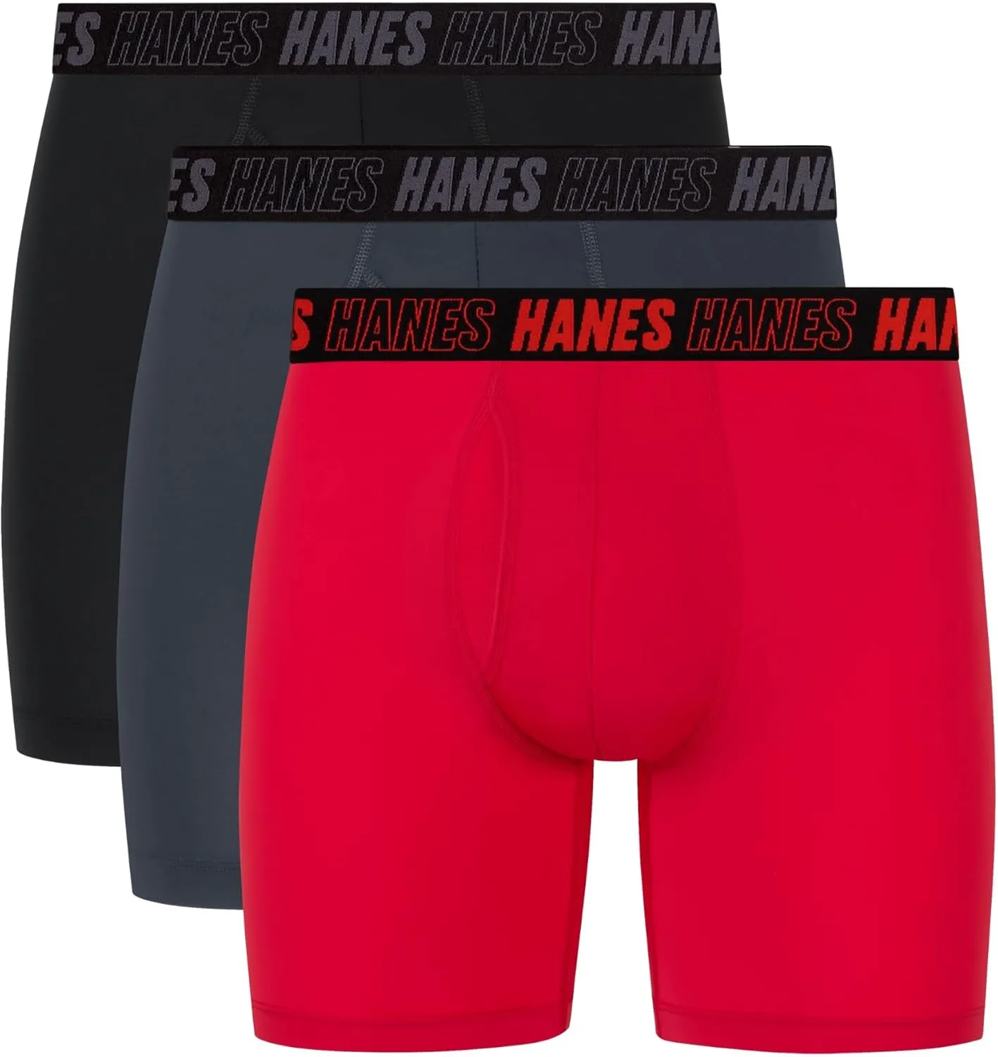 Hanes Men's Moves Performance Boxer Brief, Total Support Pouch, Regular/Trunk/Long Leg, 3-Pack, 8"
