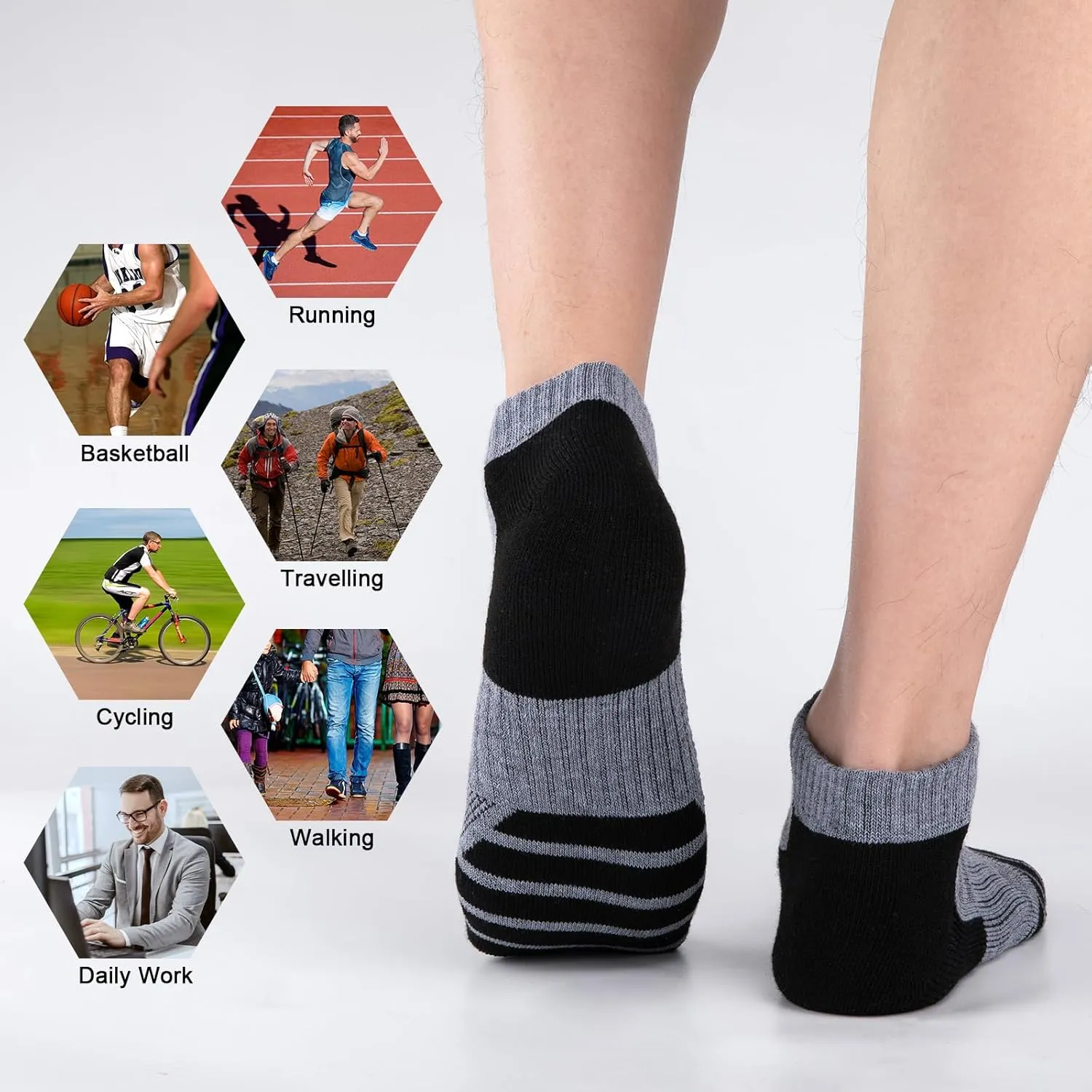 Heatuff 10 Pairs Men's Athletic Running Socks - Breathable Cushioned Low Cut Ankle Socks for Casual & Daily Wear
