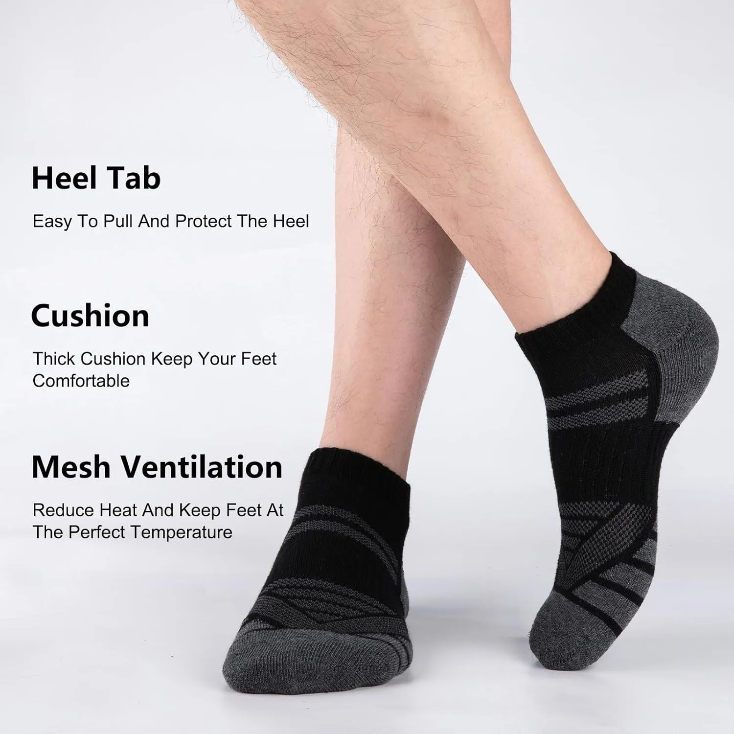 Heatuff 10 Pairs Men's Athletic Running Socks - Breathable Cushioned Low Cut Ankle Socks for Casual & Daily Wear