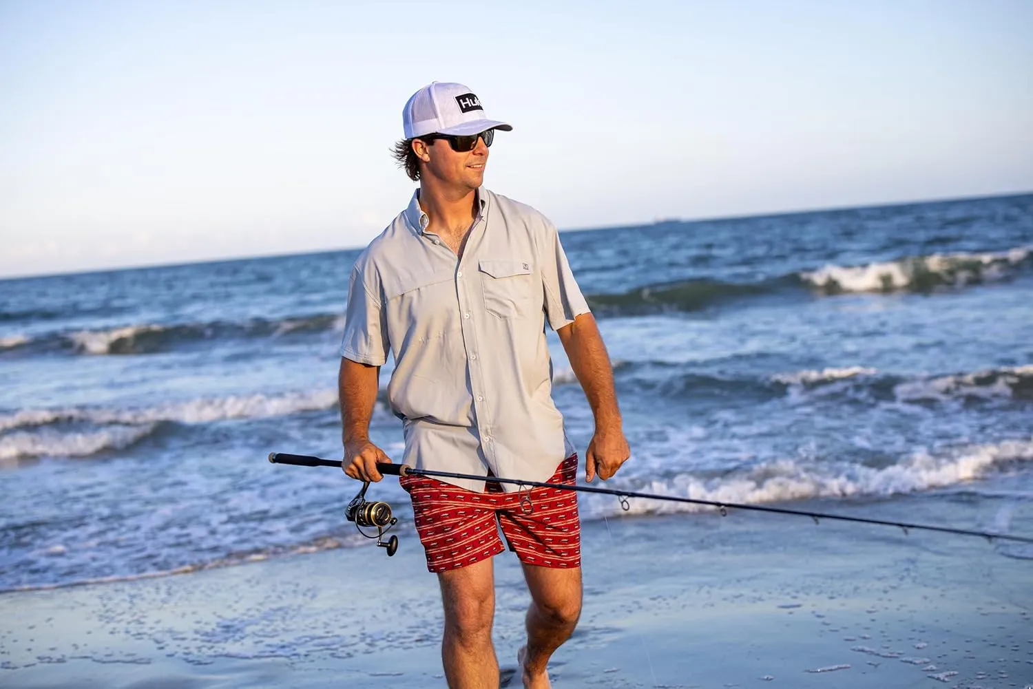 HUK Tide Point Solid Short Sleeve Shirt, Button Down for Men