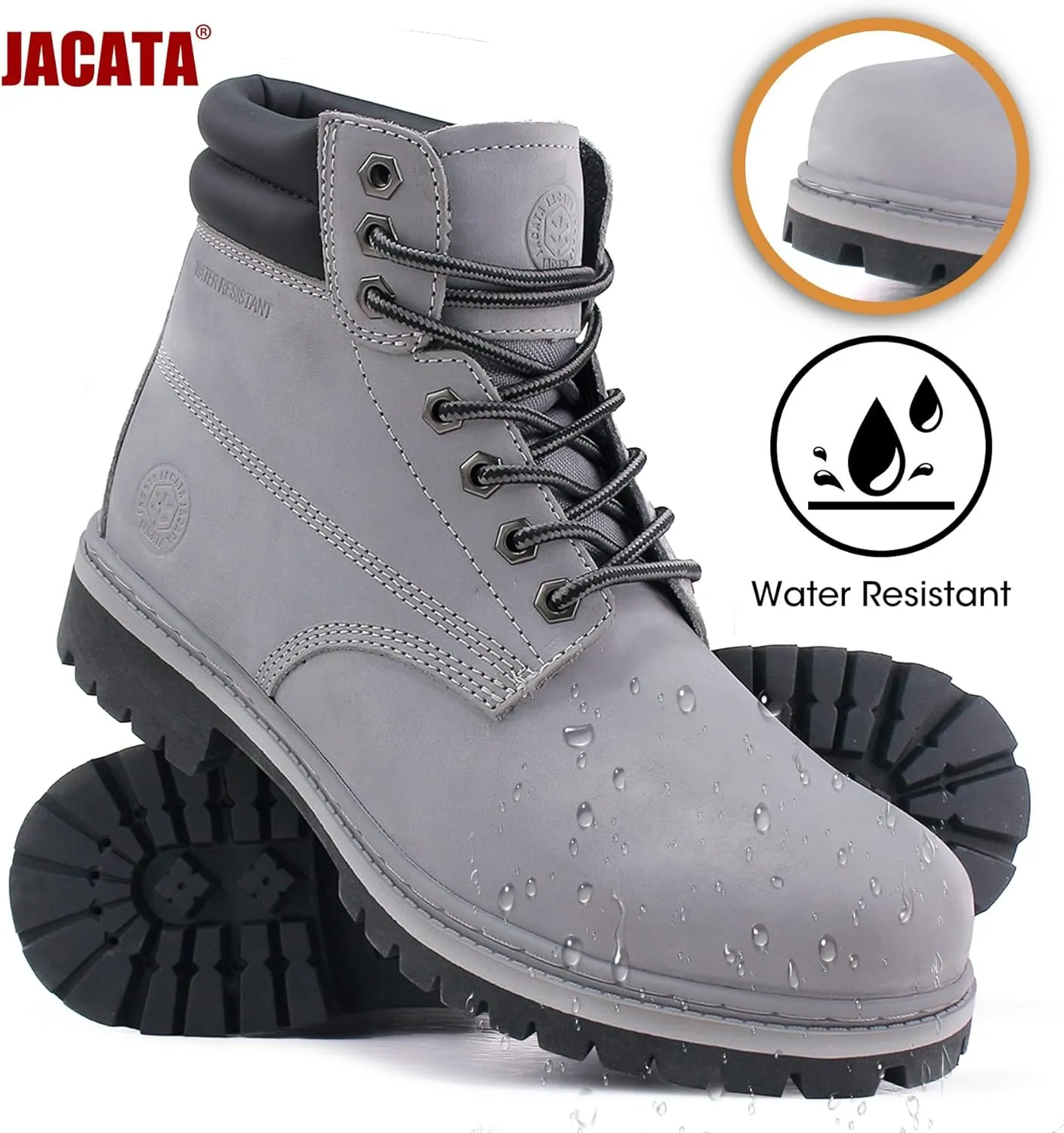 Men's Water Resistant Leather Work Boot Rubber Sole Construction Oil Resistant Utility Industrial Boots
