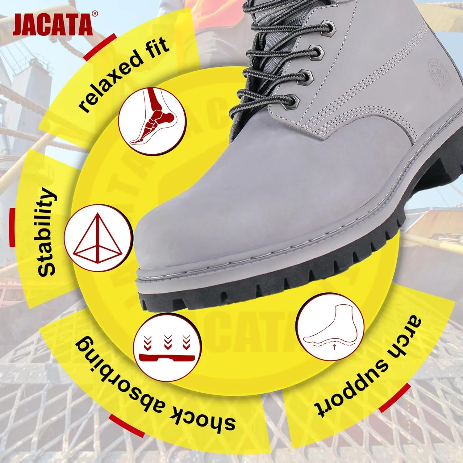 Men's Water Resistant Leather Work Boot Rubber Sole Construction Oil Resistant Utility Industrial Boots