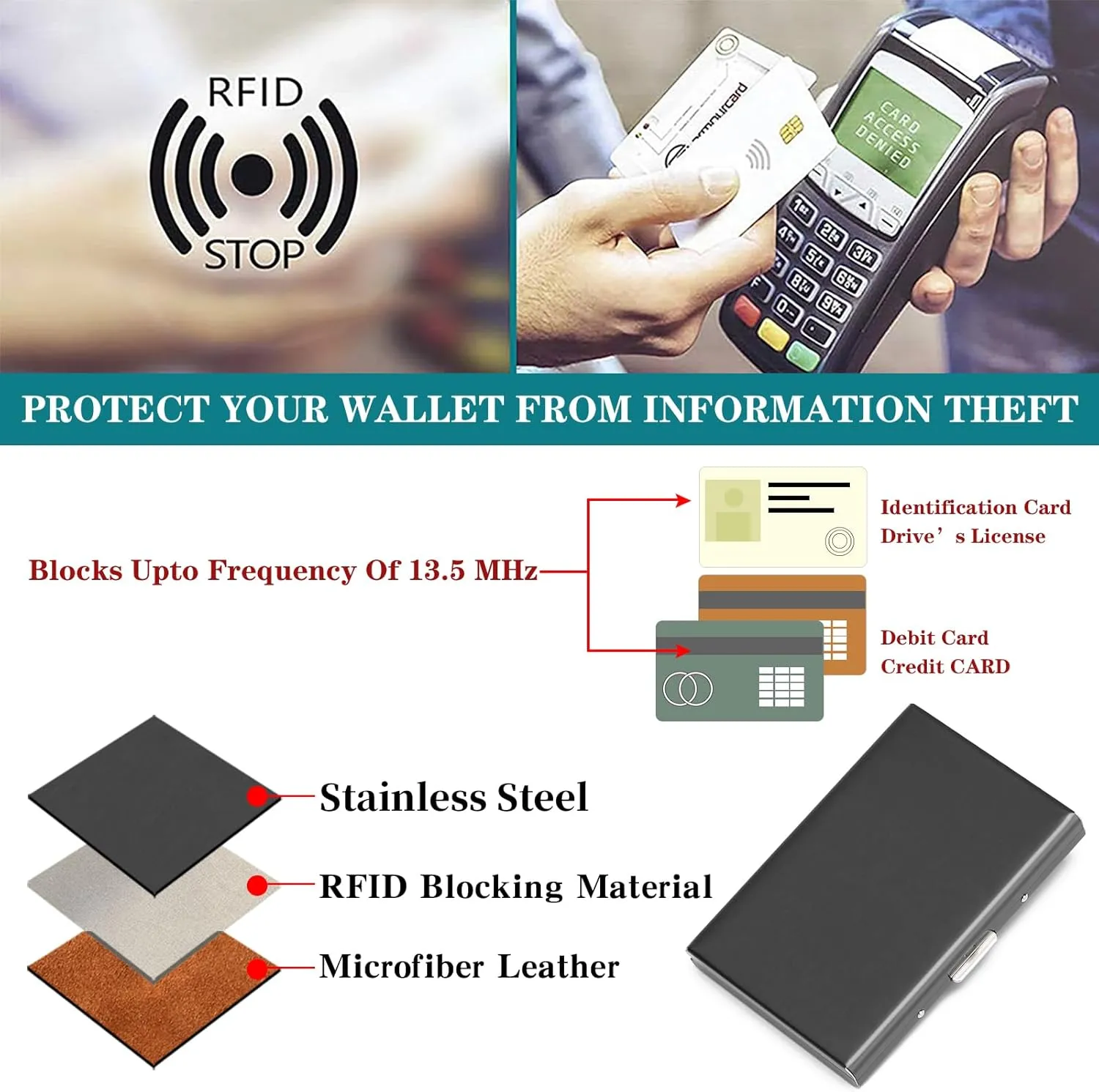Stainless Steel Credit Card Wallet RFID Blocking Metal Case Pocket Business Card Holder for Women and Men