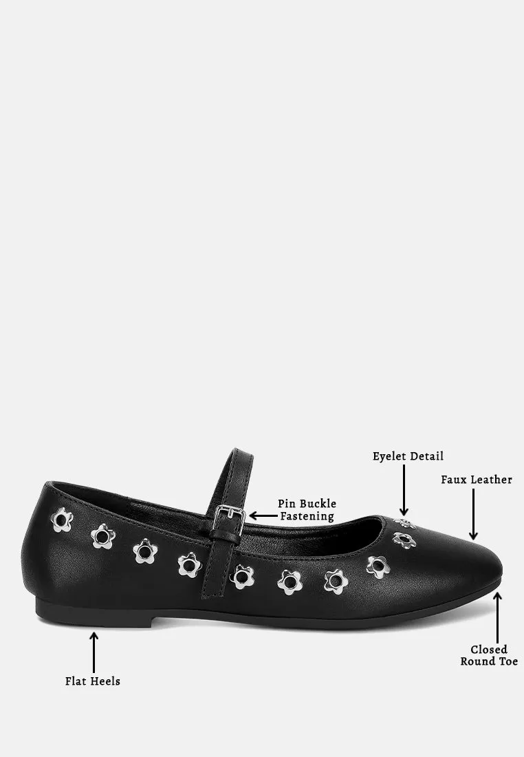 Tanzer Floral Eyelet Strapped Ballerinas