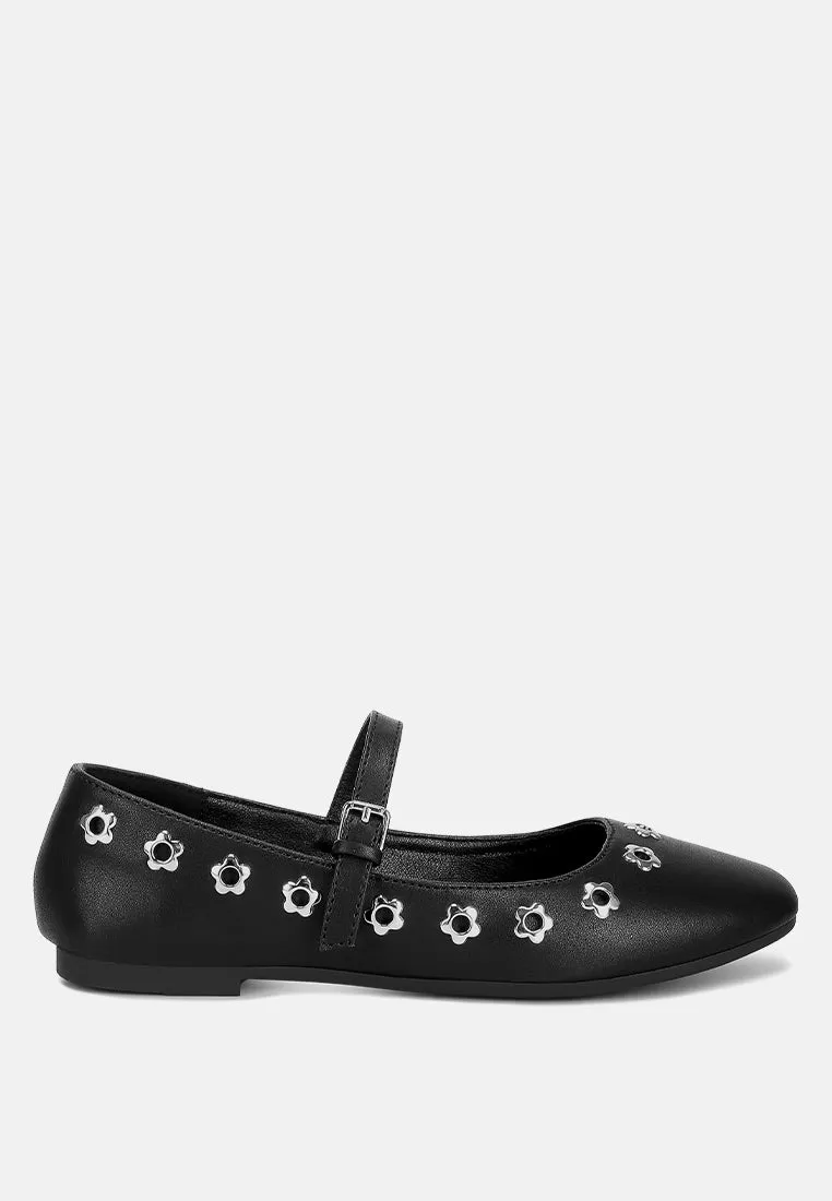 Tanzer Floral Eyelet Strapped Ballerinas