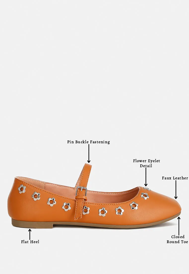 Tanzer Floral Eyelet Strapped Ballerinas