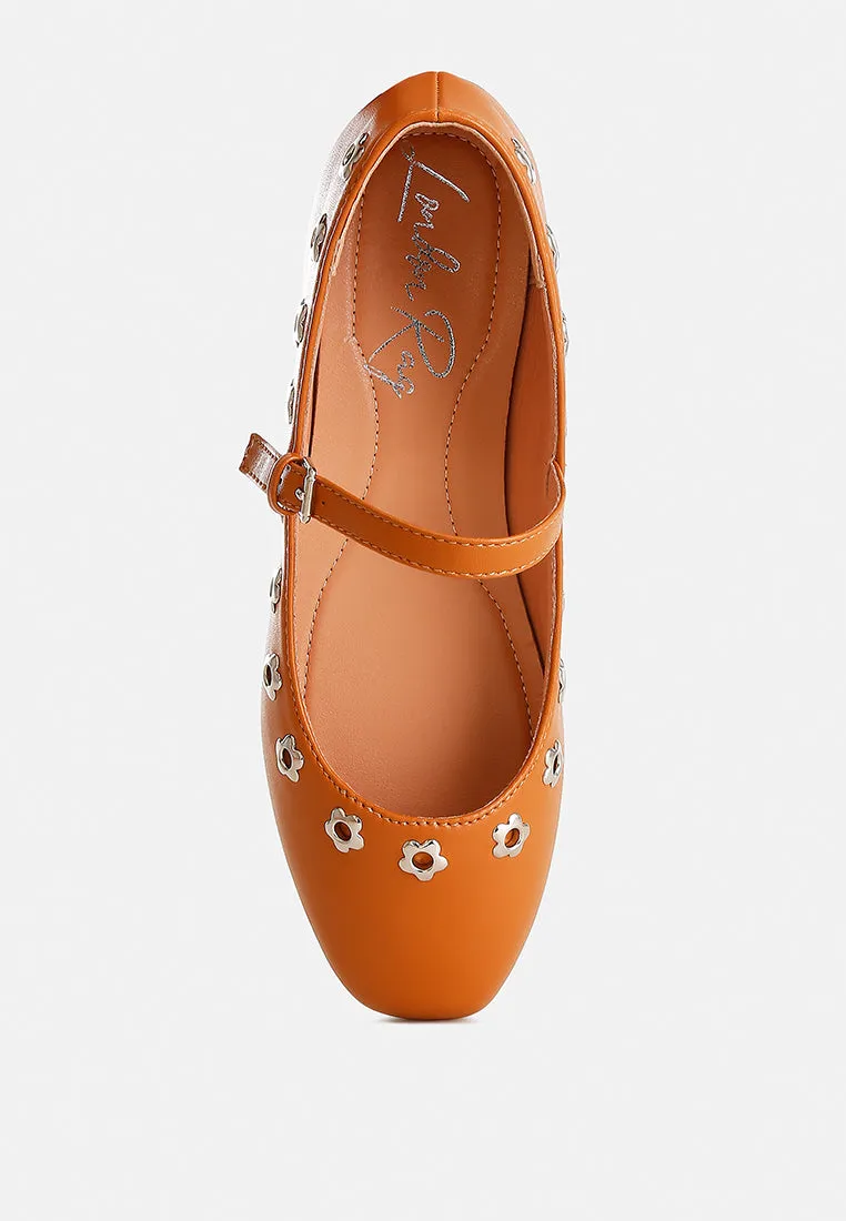 Tanzer Floral Eyelet Strapped Ballerinas