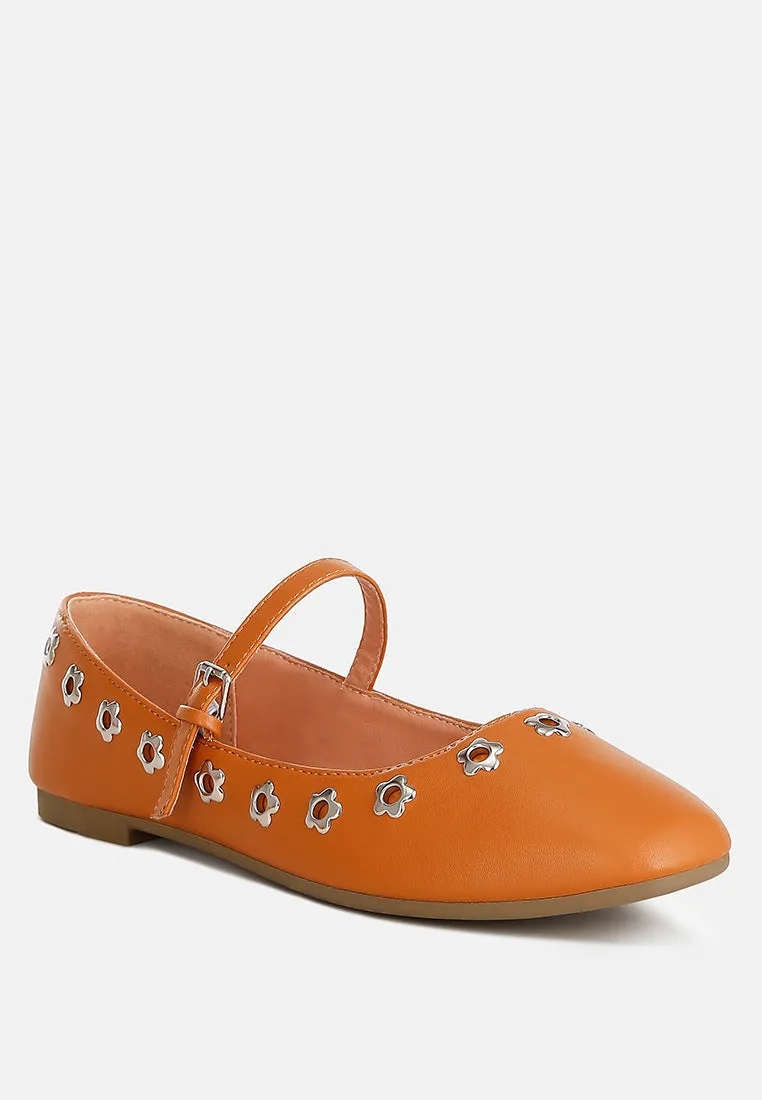 Tanzer Floral Eyelet Strapped Ballerinas