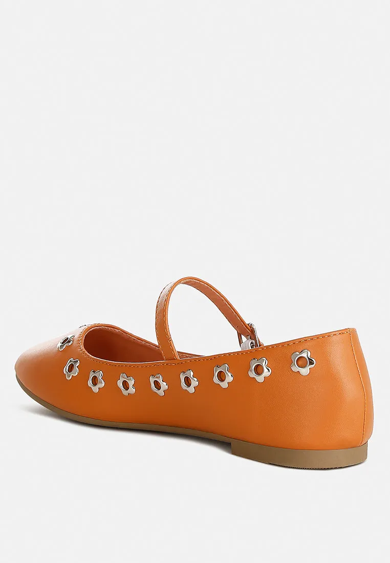 Tanzer Floral Eyelet Strapped Ballerinas