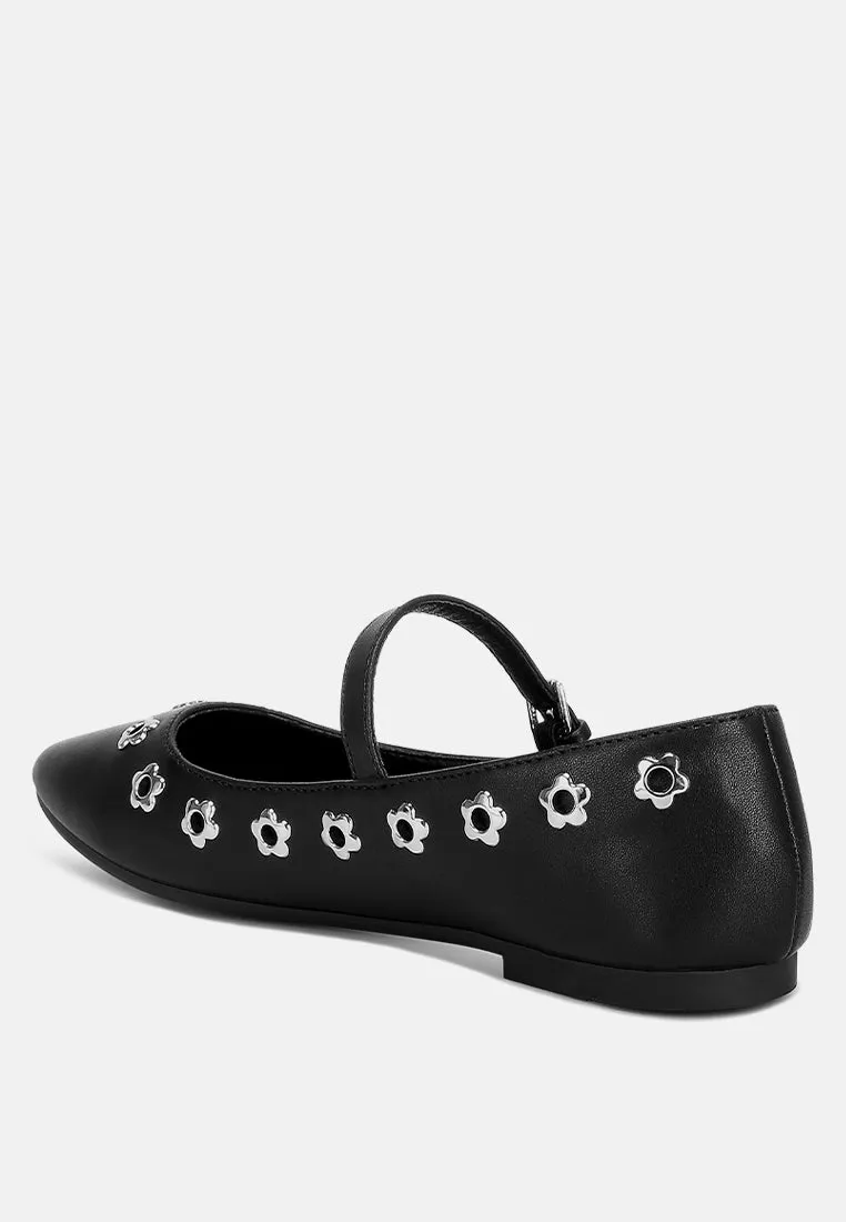 Tanzer Floral Eyelet Strapped Ballerinas